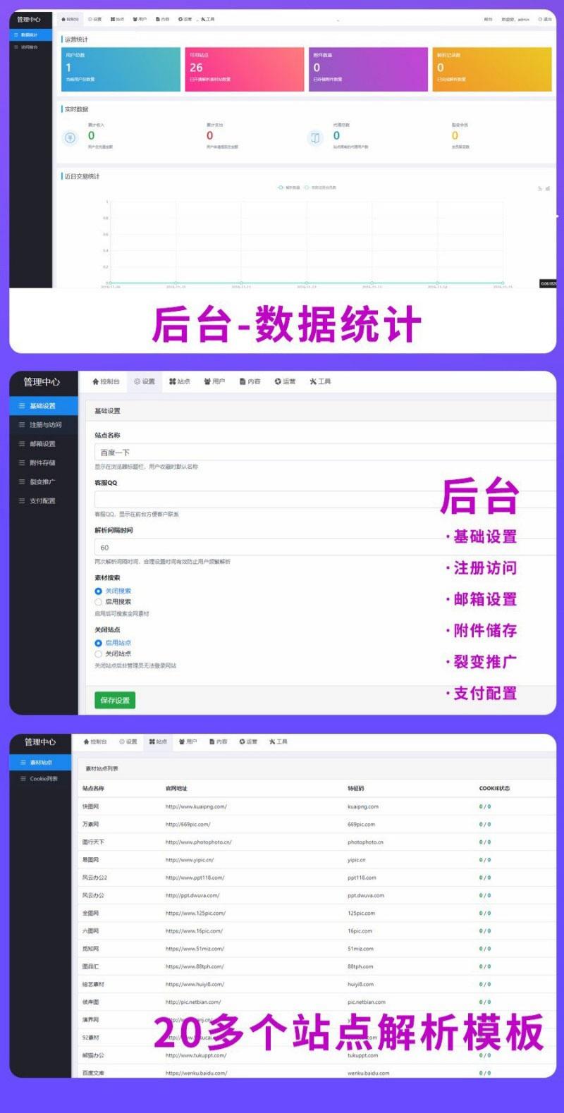 PHP素材资源解析平台源码 V8.0 图片